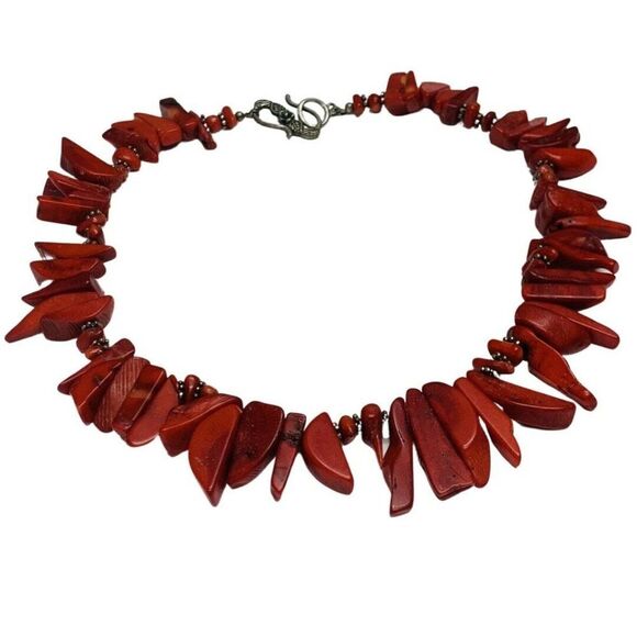 Vintage Native Style Red Jasper Boho Hippie Silver Tone Choker Necklace 15.5” - Picture 4 of 9